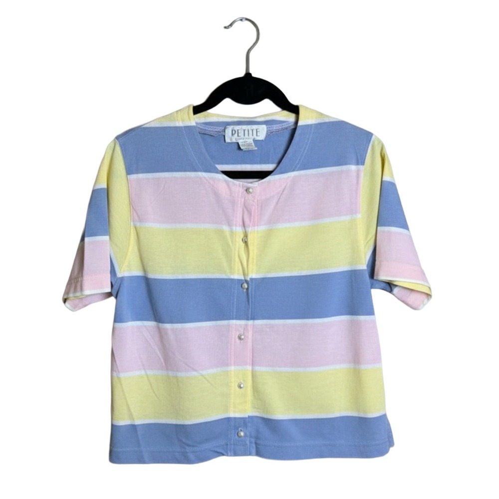 Petite Sophisticate Striped Cardigan 90s Women's S Pastel Coquette‎ Top S